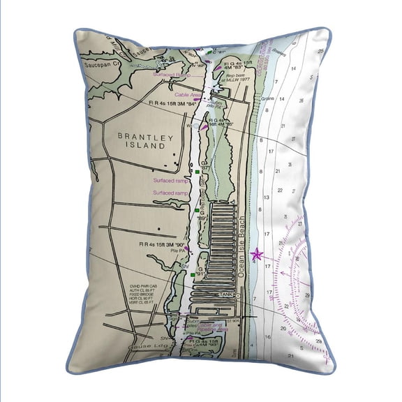 Betsy Drake Interiors Ocean Isle, NC Nautical Map Large Corded Indoor/Outdoor Pillow 16x20