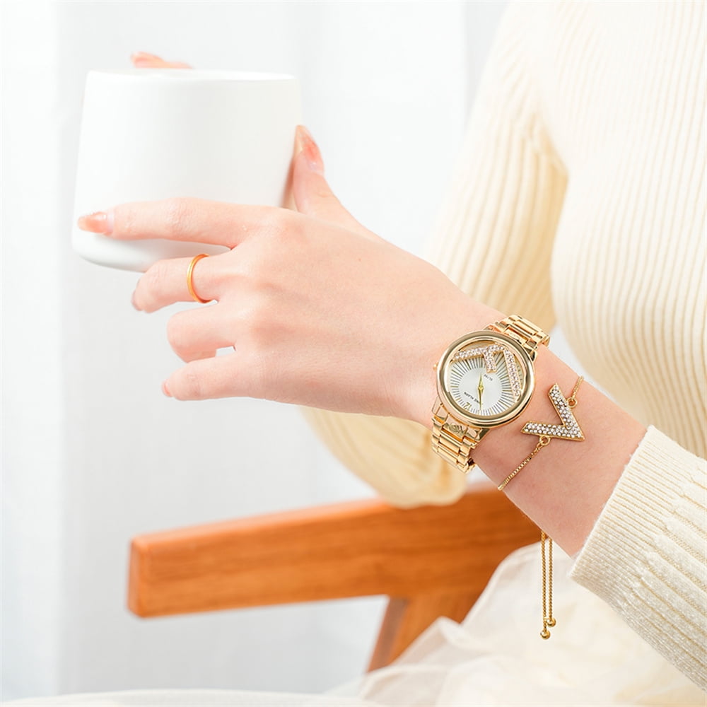 Gold Watches for Women Fashion Ladies Watch with Bracelet Luxury Diamond Quartz Female Wristwatch