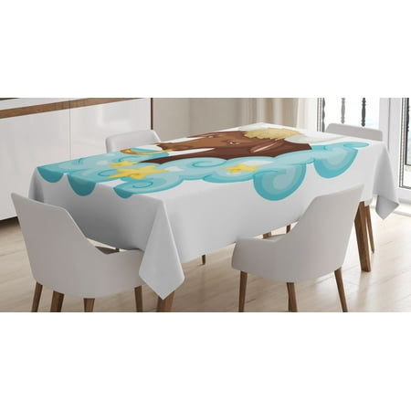 

Zodiac Taurus Tablecloth Cosmic Cartoon Art Bull Character behind Blue Fluffy Cloud with Yellow Stars Rectangular Table Cover for Dining Room Kitchen 60 X 84 Inches Multicolor by Ambesonne