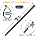 thumbnail image 7 of ALBO Black Zip Ties, 10 inch, 1000 Piece, 1000 Pack, 50lb Nylon UV Resistant Cable Ties, 7 of 7