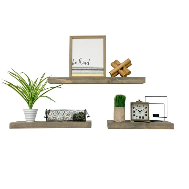 Del Hutson True Wood Floating Shelves, Set of 3, Gray
