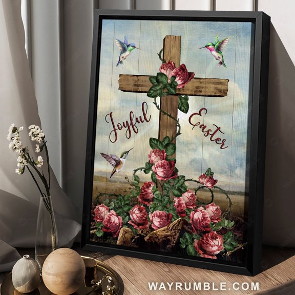 Poster Lovely hummingbirds, Red roses, Holiday season, Joyful Easter - Jesus Portrait Poster Prints, Christian Wall Art WINXIE DECOR - 24X36, UNFRAMED