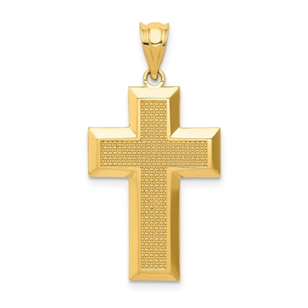 Solid 14k Yellow Gold Latin Cross Pendant Necklace for Men and Women Spiritual Religious Jewelry with Textured Polished Finish Minimalist Bold Design Faith Inspired Accessory