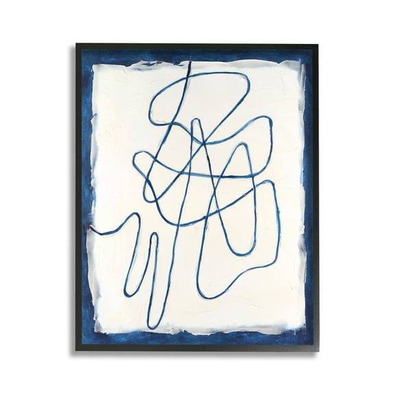 Stupell Industries Blue Line Abstraction Abstract Painting Black Framed Art Print Wall Art, 11 x 14