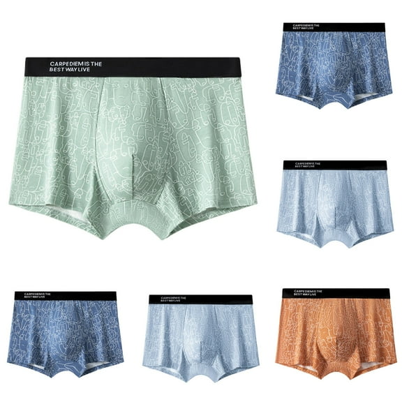Savings Deals Men's Boxers Briefs Underwear Cotton Stretchy Digital Printing Breathable Close Fitting Underpants Comfortable Boxers Green L