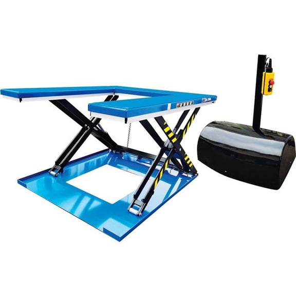 Global Industrial 293232 U-Shape Power Scissor Lift Table - Blue - 59 x 50 in. - 2200 lbs
