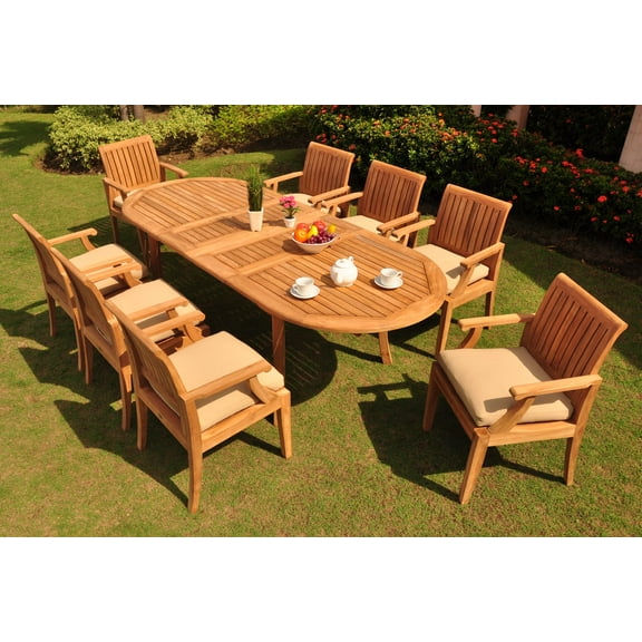 Wholesale Teak Teak Dinning Set 9 Piece Oval Table Wood Brown