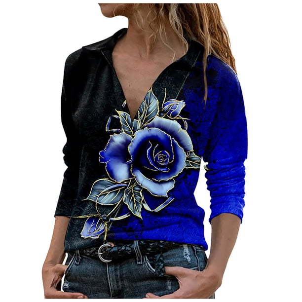 Camisas Para Mujer Camisetas de Gran Tamaño Manga Larga Moda Cuello Vuelto Estampado Camiseta Informal Blusa Odeerbi ODB134875