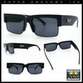thumbnail image 3 of Locs Mens Thick Temple Half Rim Squared Rectangle Gangster All Black Sunglasses Matte Black, 3 of 8