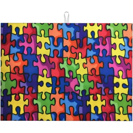 

Color Puzzle Autistic Disorder Pattern Dish Drying Mat For Kitchen Counter Decor Microfiber Absorbent Dish Drainer Mat Reversible Countertops Protector Pad 18 X 24inch