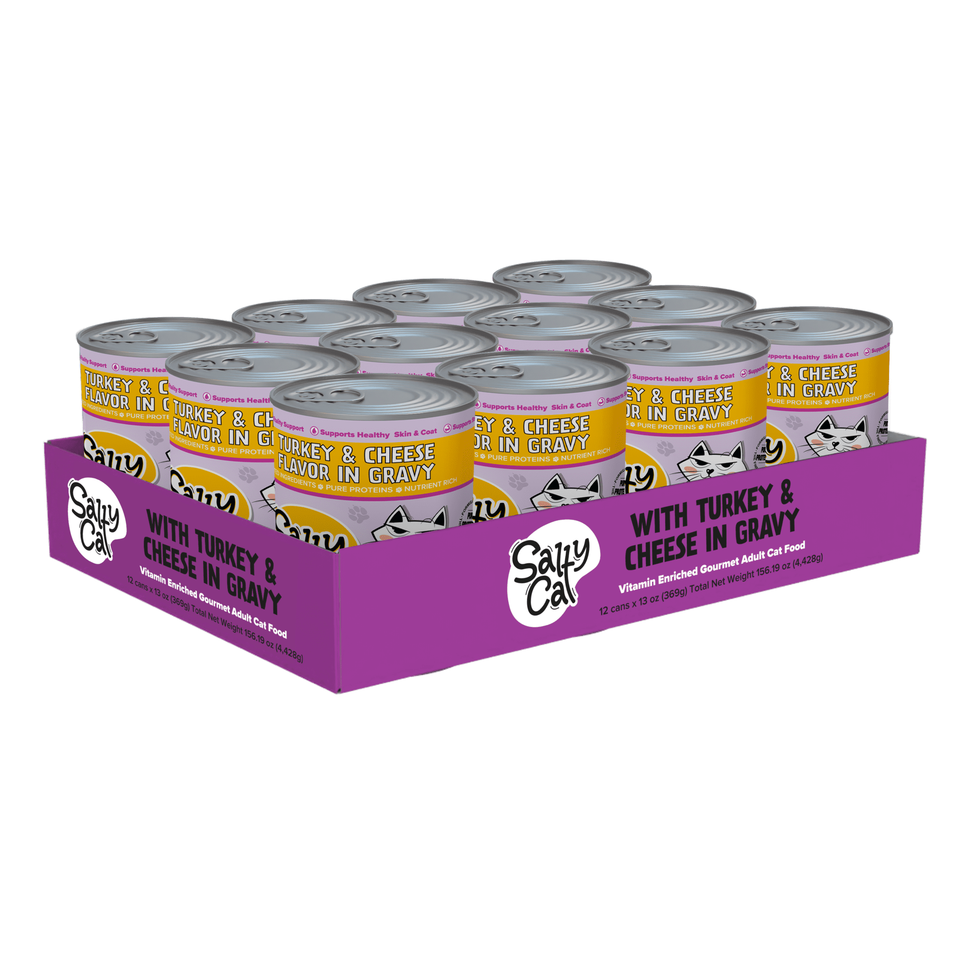 (6 pack) Salty Cat Turkey and Cheese Flavor in Gravy 13 oz