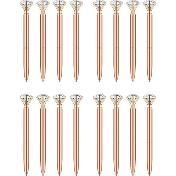 16 Pcs Crystal Diamond Pens,Twist Metal Pen,Black Ink Ballpoint Pen,Portable Fine Point Pen,Ergonomic Writing Pen,Pockets Signature Pen,for Home Office Supplies Rose Gold 1.0mm