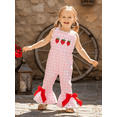 thumbnail image 6 of BemeyourBBs Toddler Baby Girls Strawberry Romper Overalls Outfit Sleeveless Plaid Strawberry Embroidery Bell Bottom Jumpsuit Overalls Kids Baby Girl Summer Clothes, 6 of 9