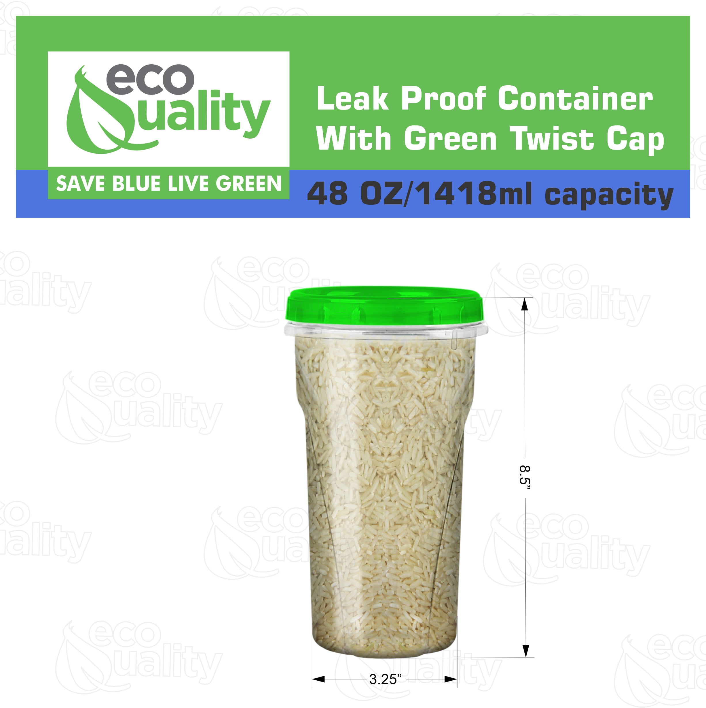 48 oz Clear Twist Top Storage Deli Containers with Leak Proof Lids Green - BPA Free Snack Containers Airtight Reusable Plastic Food Storage Canisters with Twist Seal Caps Kitchen Organizer (8)