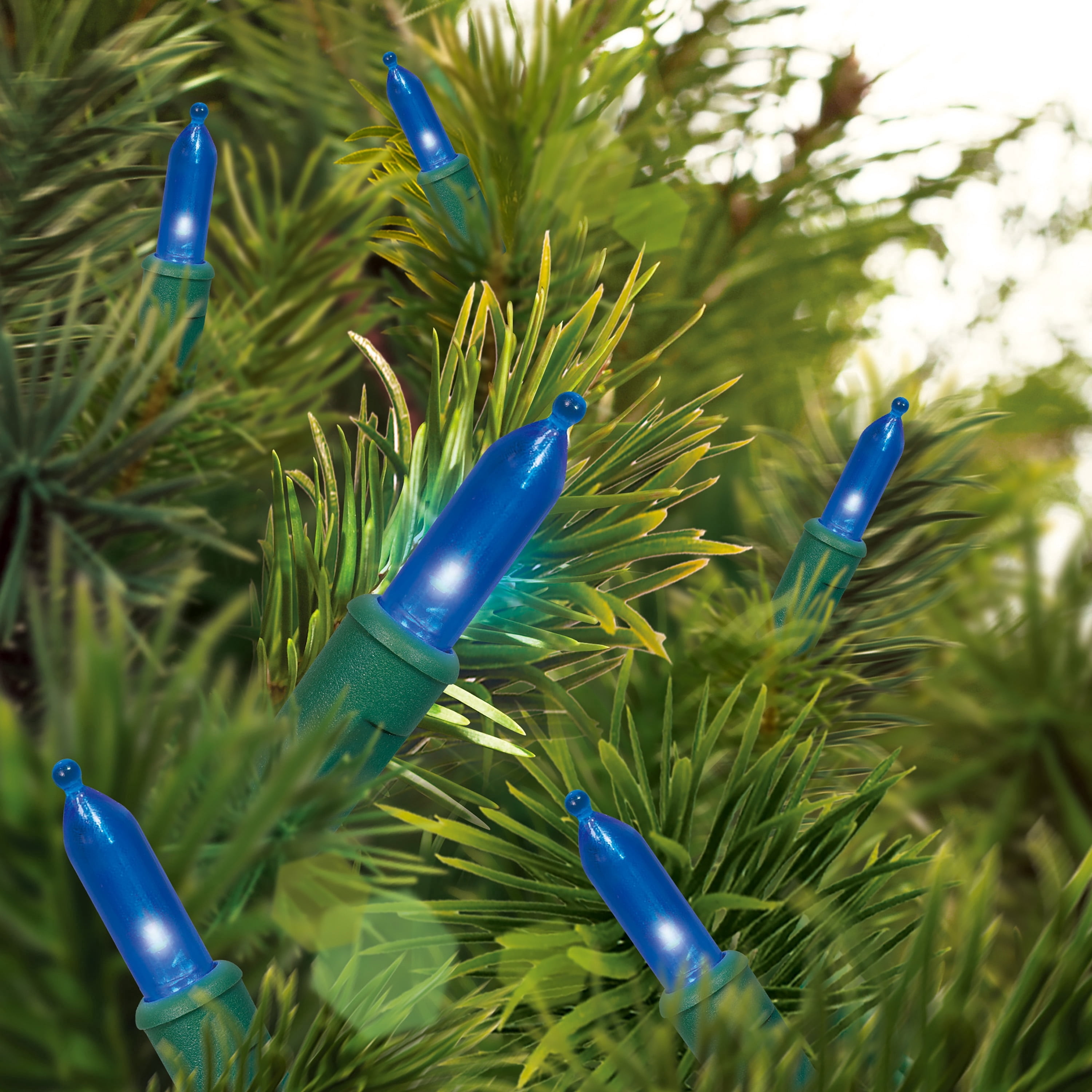 Indoor/Outdoor 100-Count LED Mini Christmas String Lights, Blue, Green Wire, 19.5', by Holiday Time