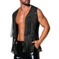 thumbnail image 4 of INSPIRE CHIC Men's Vests Tassel Fringe Retro Open Front Sleeveless Outerwear Vests M Black, 4 of 6