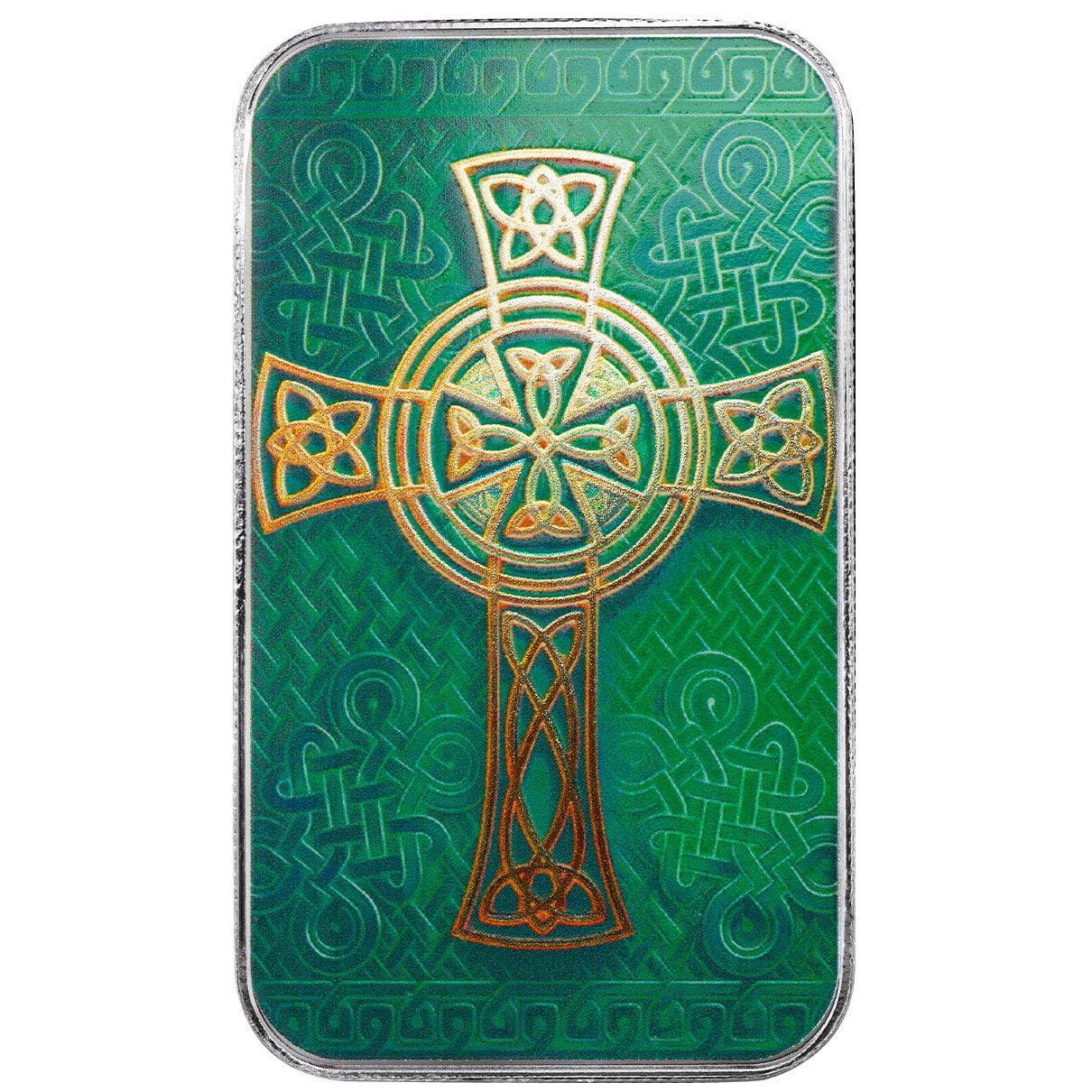 Celtic Cross 1 oz Silver Bar w/ Color Artwork .999 Silver Bullion Bar