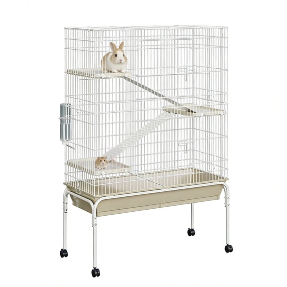 Danolapsi Metal Critter Nation Cage, 4-Tier Guinea Pig Cages, 55 Inch Height Ferret Cage with Wheels, Deep Tray, Ramp, Water Bottle & Bowl, Small Animal Cage for Chinchillas, Rabbits