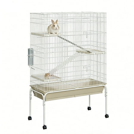 TEQIN 3 Tiers Small Animal Critter Cage,55" h Ferret Cage with 3 Removable Ramps,Food Bowl, Water Bottle, Metal Small Animal Cages on Wheels for Chinchillas, Guinea Pigs, Rabbit, Sugar