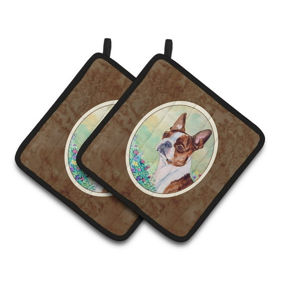 Caroline's Treasures 7222PTHD Red and White Boston Terrier Pair of Pot Holders , 7.5HX7.5W, multicolor
