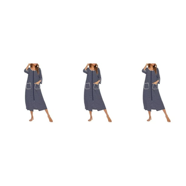 Guardurnaity Poliéster Mujer Vestido de noche Reemplazo casual Cuello Doble bolsillo Cremallera Cardigan Oficina Ropa de dormir Dark L Type1 NO1