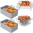 thumbnail image 2 of Jetcloud 8Pcs Accessoires de Friteuse à Air Chaud Ensemble avec 2 Pot en Silicone et 1 Double Couche Rack 4 Brochettes Réutilisables à la Vapeur Poignée de Doublure en Acier Inoxydable, 2 of 10