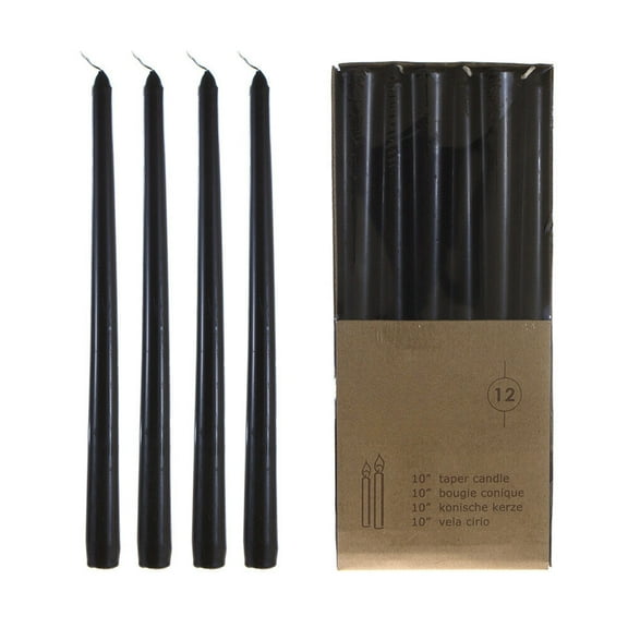 Long Burning Lead-free - Unscented 10" Taper Candles - Black, Set of 12