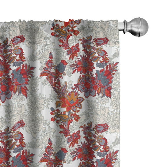Ambesonne Floral Curtains, Romantic Vİbrant Boho, Pair of 28"x63", Red Black Grey