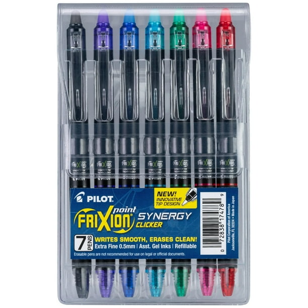Bolígrafos de tinta de gel PILOT FriXion Synergy Clicker 0,5 mm, paquete de 7