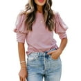 thumbnail image 2 of Summer Tops For Women 2023 Short Puffy Sleeve Crewneck Loose Solid Color T Shirts For Women,Pink,XL, 2 of 5