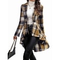thumbnail image 3 of Women Plaid Flowy Ruffle Hem Shacket Jacket Button Lapel Long Sleeve Cardigan Coat Babydoll Shirt Top Khaki XL, 3 of 7