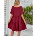 thumbnail image 2 of Women Dress V-Neck Short Sleeve T-Shirt Dress Babydoll Ruffles Casual Mini Dress, 2 of 5