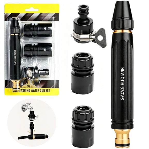 High Pressure Water Gun - Adjustable Hose Nozzle with 3 Spray Patterns - for Car Wash Garden and Patio Cleaning