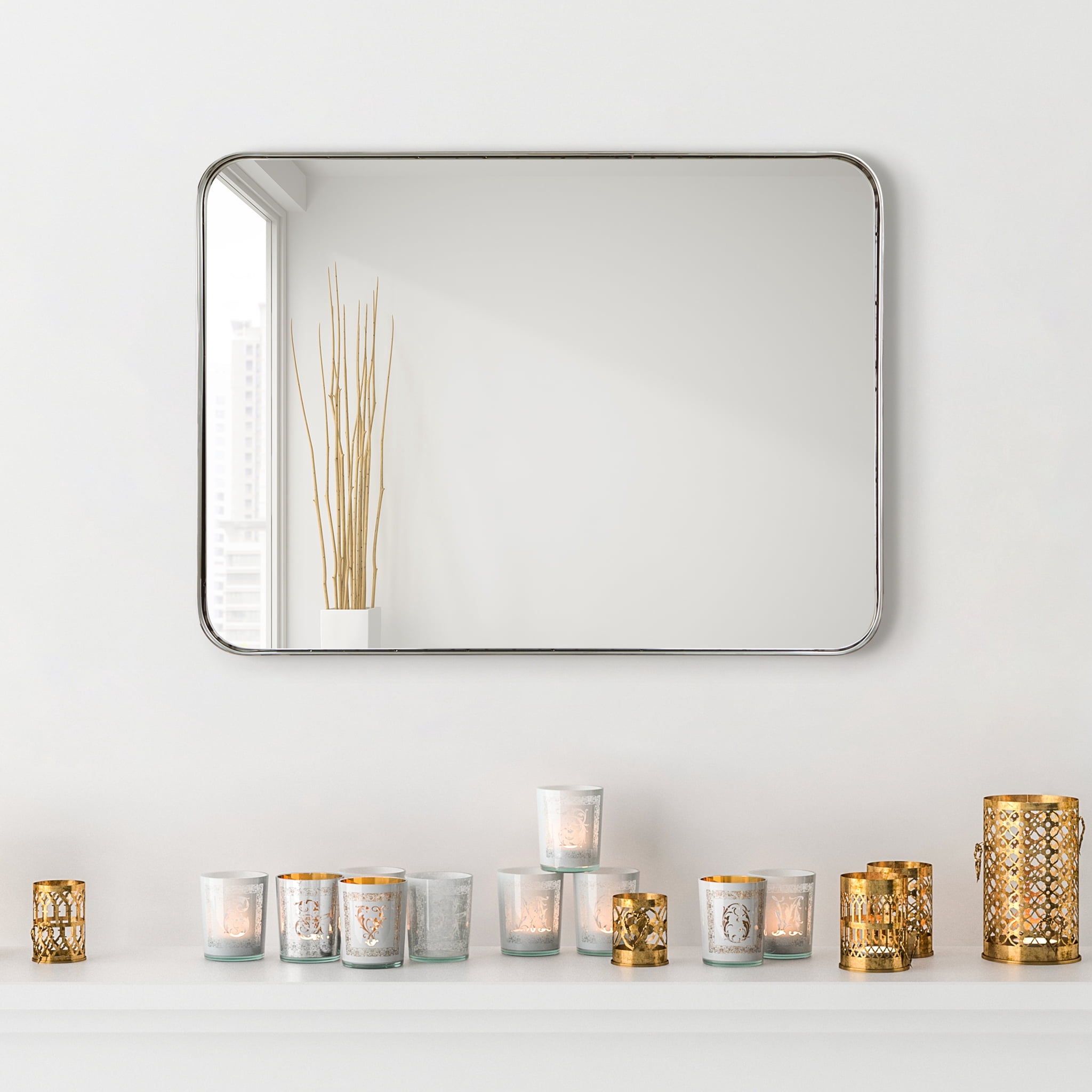 Empire Art Direct Ultra Polished Silver Stainless Steel Frame Rectangle Wall Mirror, 22" x 30" x 2", Ready to Hang