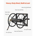 thumbnail image 3 of VEVOR Wall Mounted Garden Hose Reel, Holds 200 ft 5/8-inch Manual Water Hose Winder, Heavy-Duty Steel, Outdoor Reel with Brass Fitting & 5ft Leader Hose, Space Saving, for Yard Lawn Garage, 3 of 9