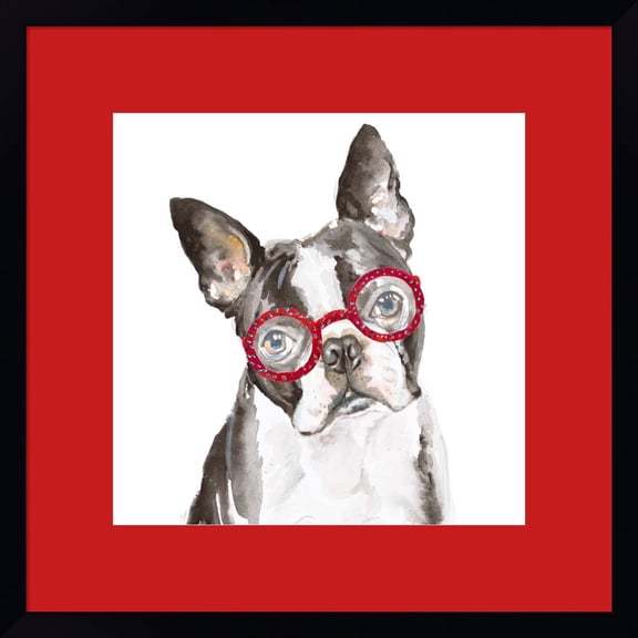 Great Art Now French Bulldog with Glasses by Patricia Pinto, Framed Wall Art, 18W x 18H