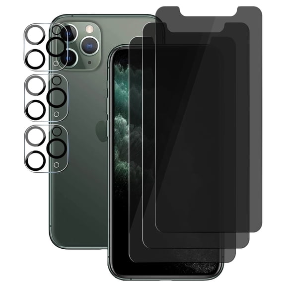 UZWZW 3 Pack Privacy Screen Protector Glass and Camera Lens Protector for iPhone 11 Pro 5.8"