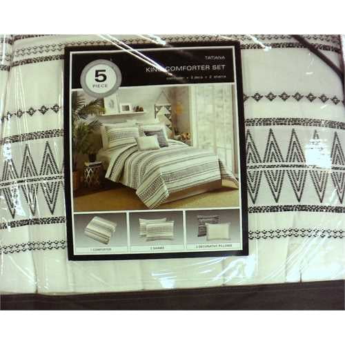 Beige Black White Pintuck Striped 7pc Comforter Set Twin Full Queen Cal  King Bed