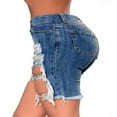 thumbnail image 2 of OUSITAID Women Ripped Denim Shorts Destroyed Mid Rise Stretchy Short Jeans Biker Shorts Dark Blue S, 2 of 8