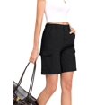 thumbnail image 2 of Women's Denim Pockets Cargo Knee Length Elastic Waist Jorts Shorts for Casual Summer Black L, 2 of 7