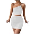 thumbnail image 4 of Inleife Womens Summer Dresses Women's Solid Color Fashion Design Hip Drawstring One-Shoulder Short Dress, 4 of 7