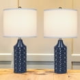 "Navy Blue Ceramic Table Lamps Set of 2, 25"" 3Way Dimmable Nightstand