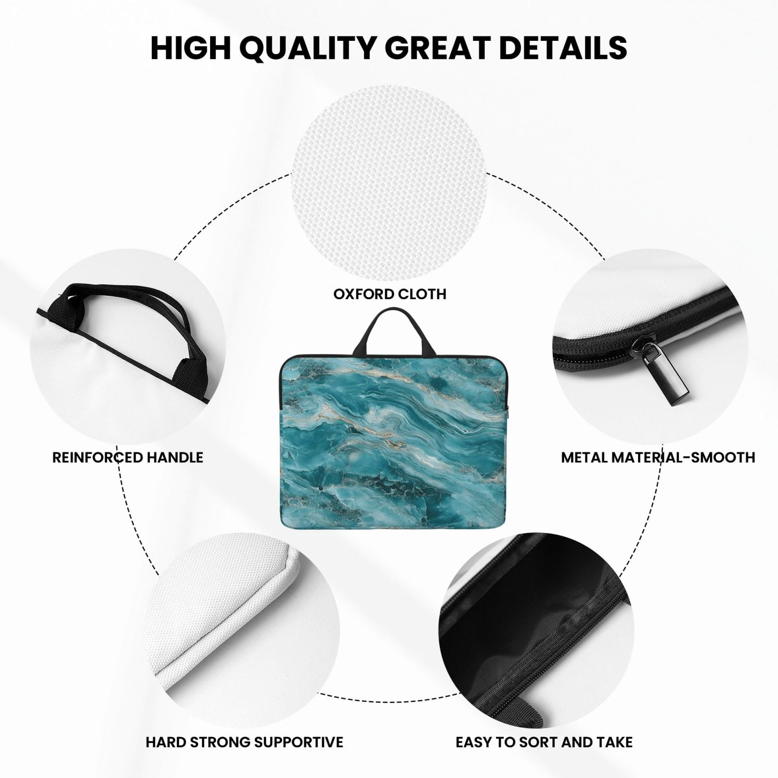Laptop Sleeve Bag For Women Men 14inch Waterproof Durable Protective Computer Carrying Cover Handle Laptop Case Bag Teal Marble_2