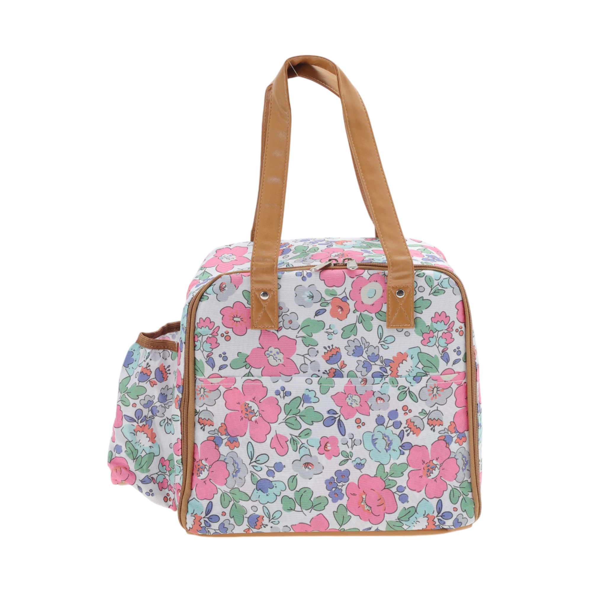 Unique Bargains Handheld Insulated Lunch Bag 1 Pc Pink White [Flower]
