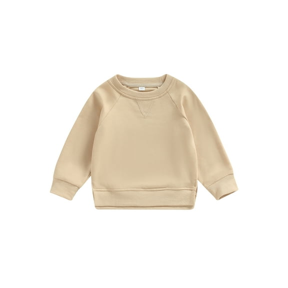 Canrulo Toddler Baby Boy Girl Solid Cotton Sweatshirt Pullover Crewneck Long Sleeve T-Shirt Tops Spring Fall Clothes Beige 3-4 Years