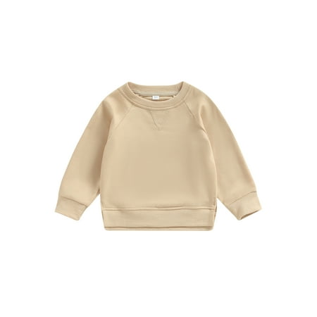 

Canrulo Toddler Baby Boy Girl Solid Cotton Sweatshirt Pullover Crewneck Long Sleeve T-Shirt Tops Spring Fall Clothes Beige 18-24 Months