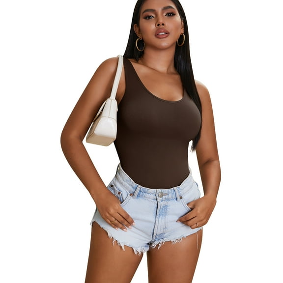 FOCUSSEXY Tummy Control Shapewear Bodysuit for Women One Piece Ribbed Body Suits Shaper U Neck Tummy Control Shapewear Bodysuit Slimming Body Corset Shapewear Thong Body Shaper