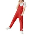 thumbnail image 4 of Spaghetti Strap V-neck Girls Solid Color Casual Loose Straight Kids Children Jumpsuit with Pocket for 5-14 Years, 4 of 5
