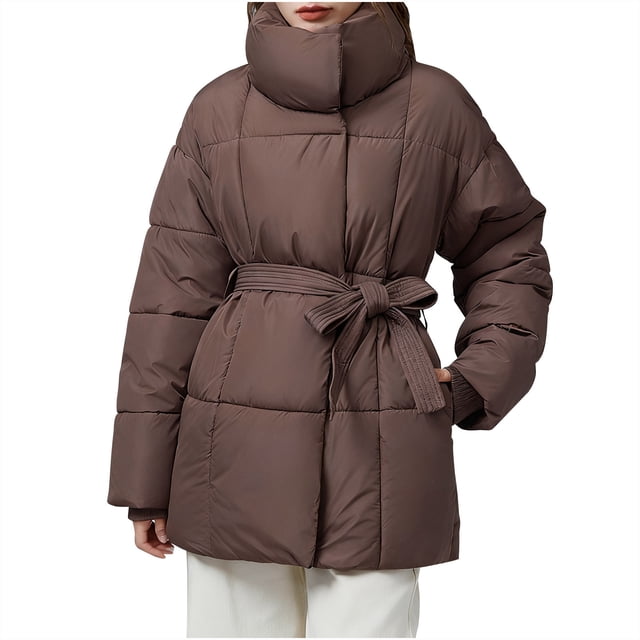 Veste Longue pour Femmes Veste Mode Ceinturée pour Femmes avec Col Montant et Manches Longues Manches Longues pour Femmes