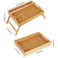 thumbnail image 2 of Paquete de 2 bandejas de mesa de cama natural con patas plegables Bandeja de comida para el desayuno con soporte para tableta de teléfono Bandeja de platos portátil para servir con asas Bandeja d, 2 of 5